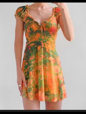 Urban Outfitters Audrey Mesh Mini Dress with Ruffle Detail